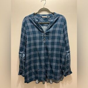 Soft surroundings plaid floral mix blouse tunic Large